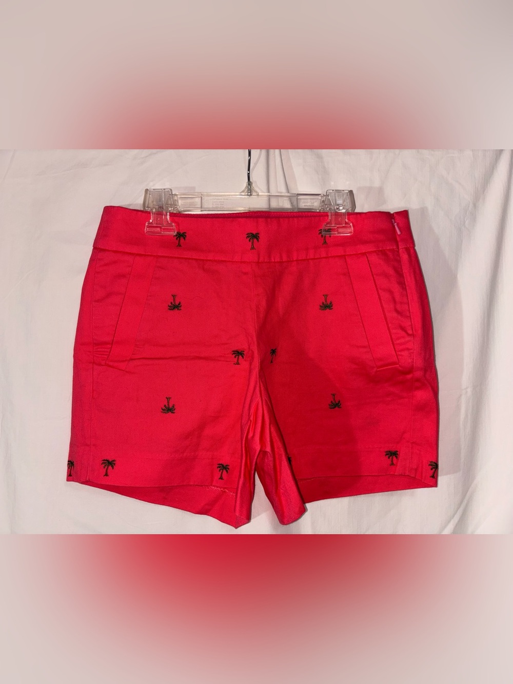 J. Crew Coral Red Palm-Embroidered Shorts
